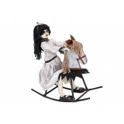 EUROPALMS Halloween Figure Girl on rocking Horse, animated, 72cm